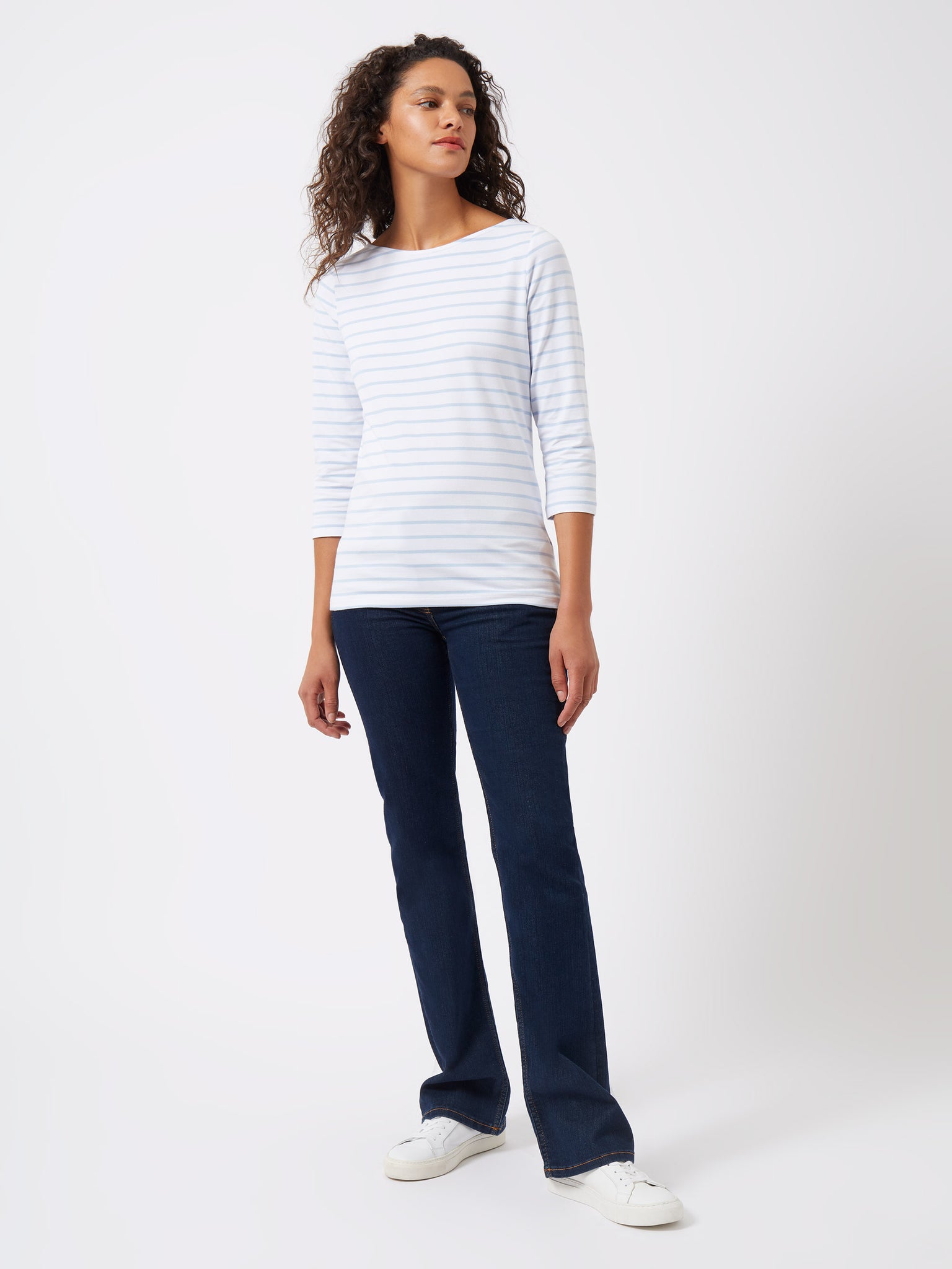 Great Plains 3/4 Sleeve Blue Stripe Top in White