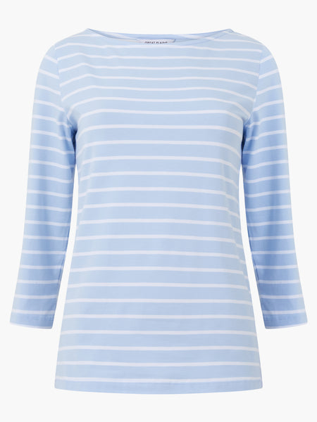 Great Plains 3/4 Sleeve White Stripe Top in Blue