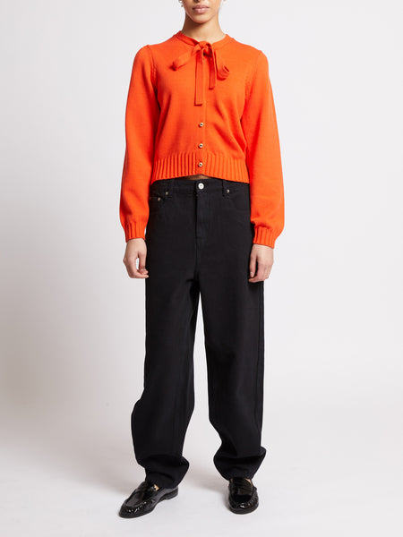 French Connection Valri Long Sleeve Tie Neck Cardigan in Orange