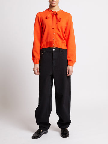 French Connection Valri Long Sleeve Tie Neck Cardigan in Orange