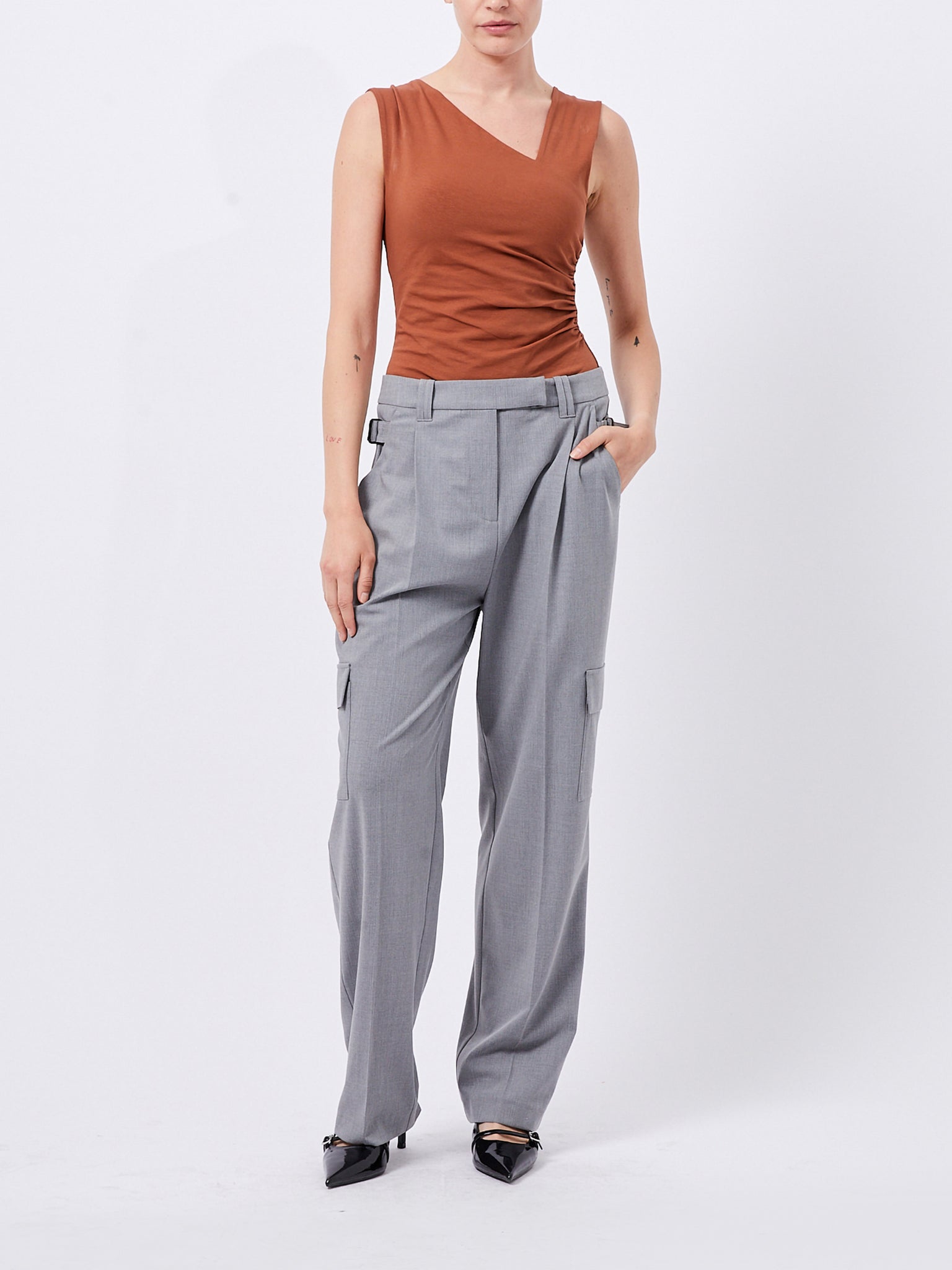 French Connection Franklin Barrel Leg Cargo Trousers in Grey