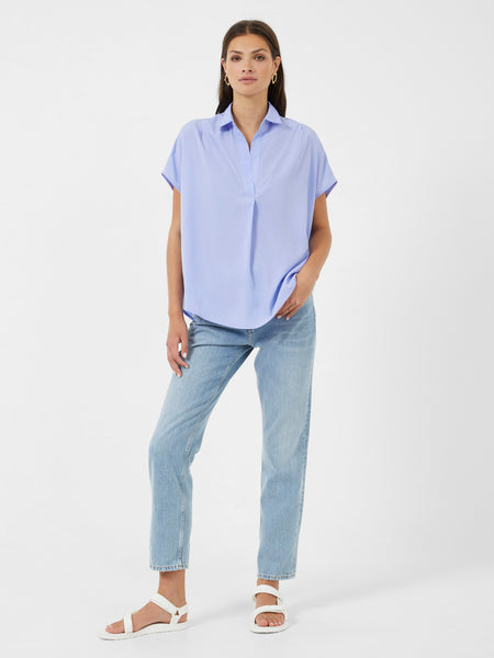 French Connection Crepe Light Recycled Popover Shirt in Blue