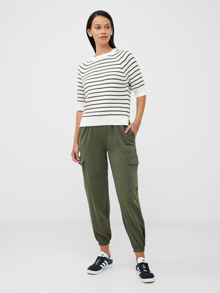 French Connection Lily Mozart Stripe Short Sleeve Jumper in Khaki