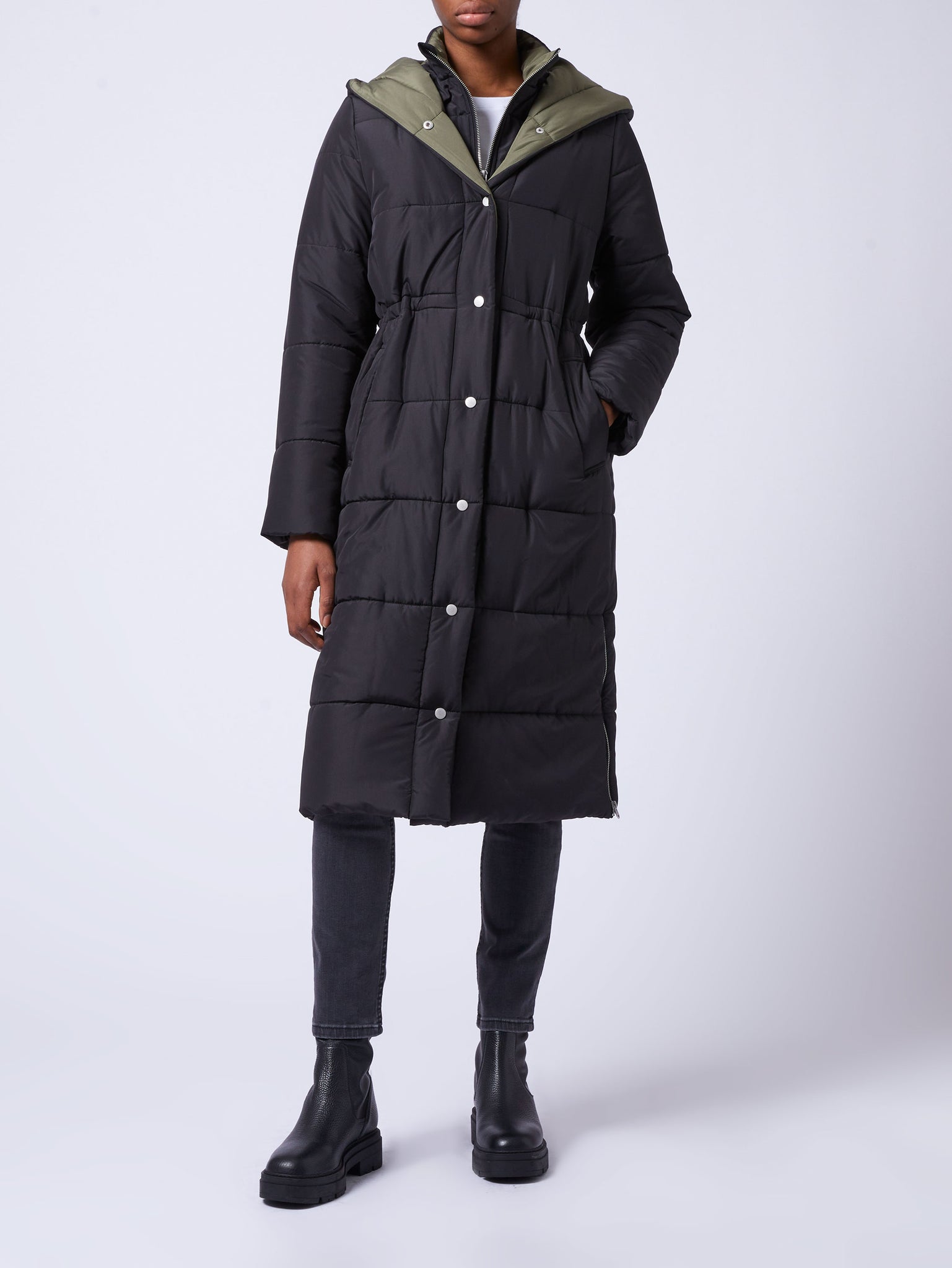 French Connection Auden Double Front Puffer Coat in Black