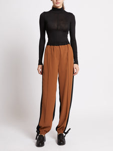 French Connection Bella Twill Contrast Trousers in Brown