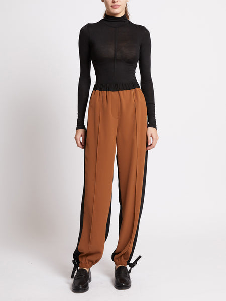 French Connection Bella Twill Contrast Trousers in Brown