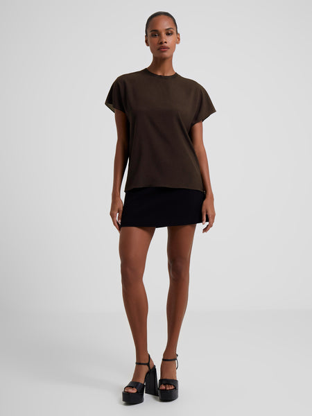 French Connection Crepe Light Crew Neck Top in Dark Brown