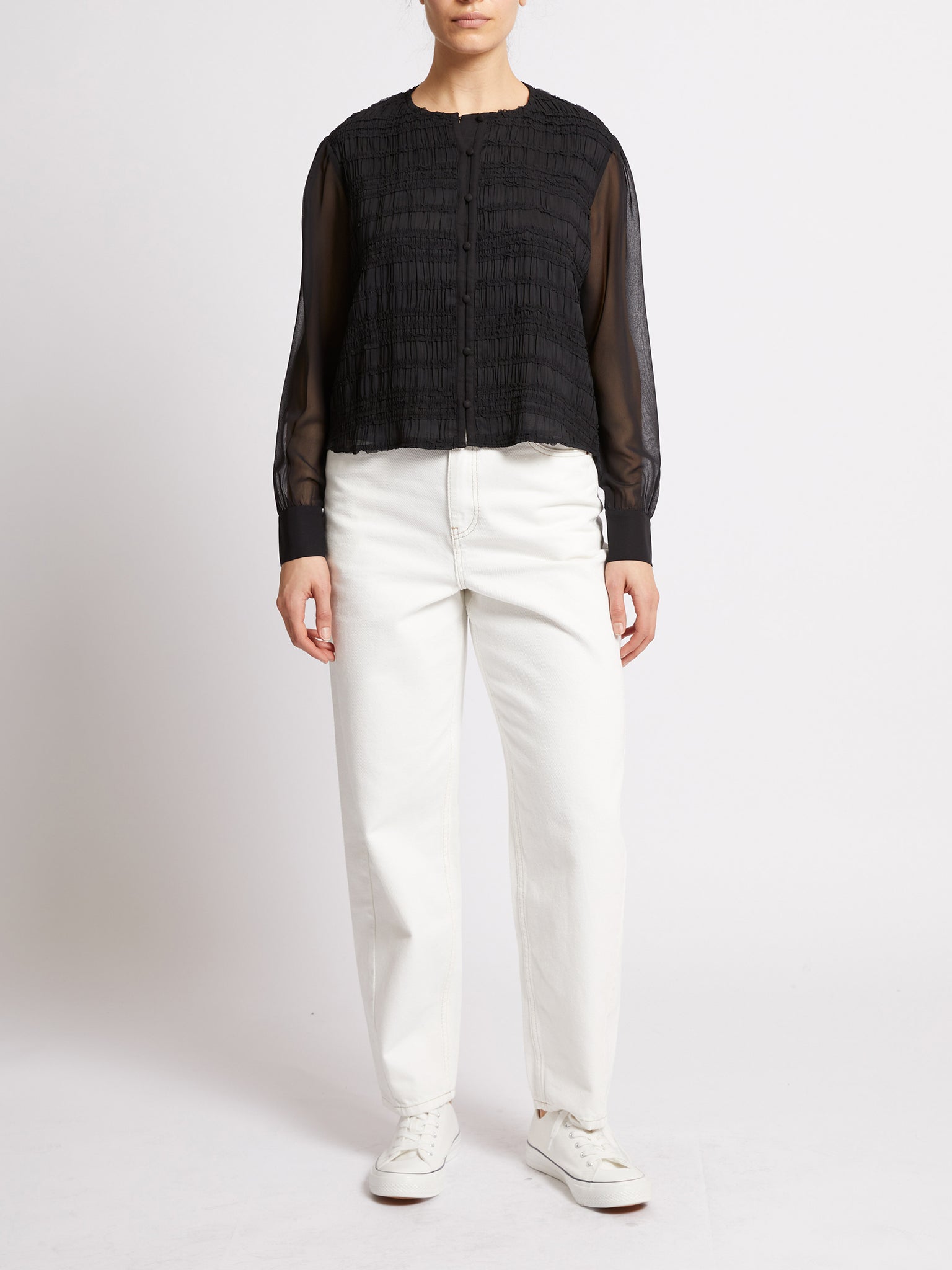 French Connection Canary Pleated Long Sleeve Shirt in Black
