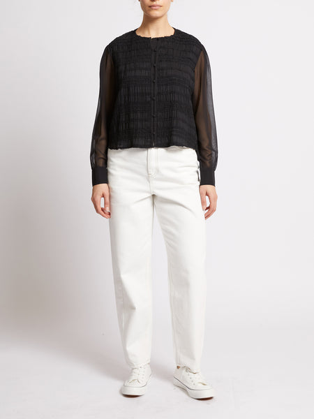French Connection Canary Pleated Long Sleeve Shirt in Black