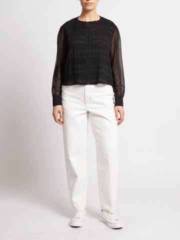French Connection Canary Pleated Long Sleeve Shirt in Black