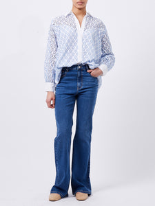 French Connection Galina Cotton Embroidered Shirt in Blue