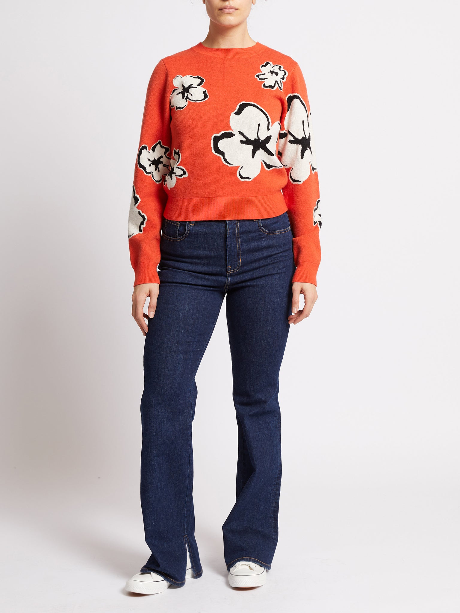 French Connection Floral Jacquard Jumper in Orange