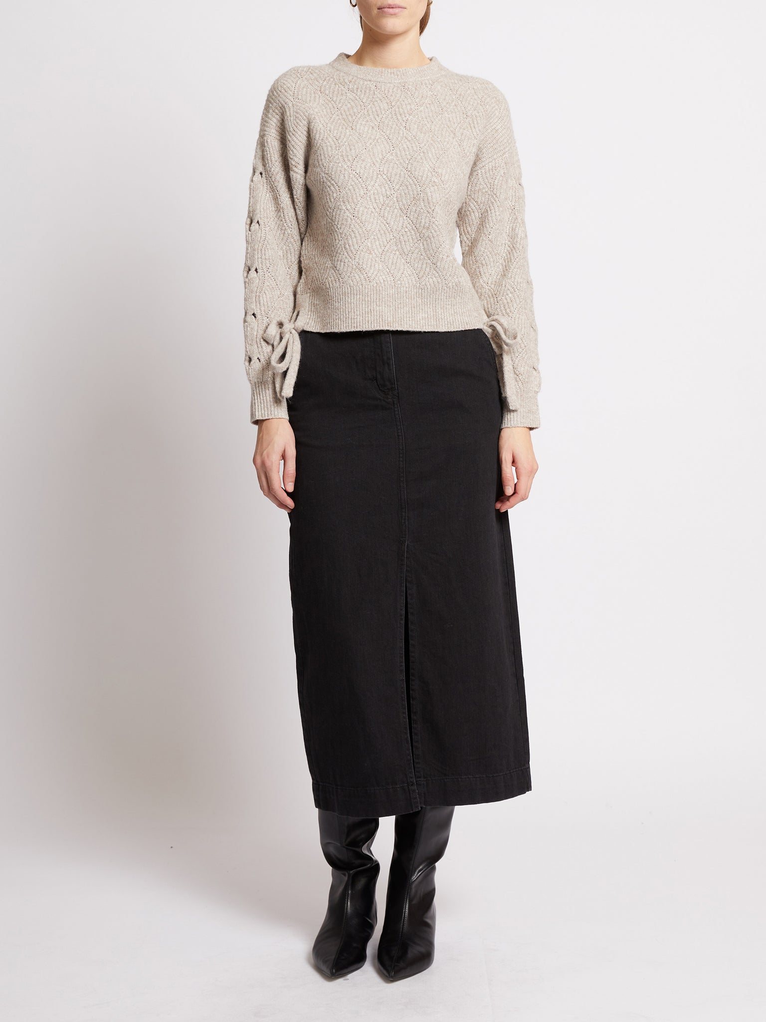 French Connection Tina Cable Tie Jumper in Taupe