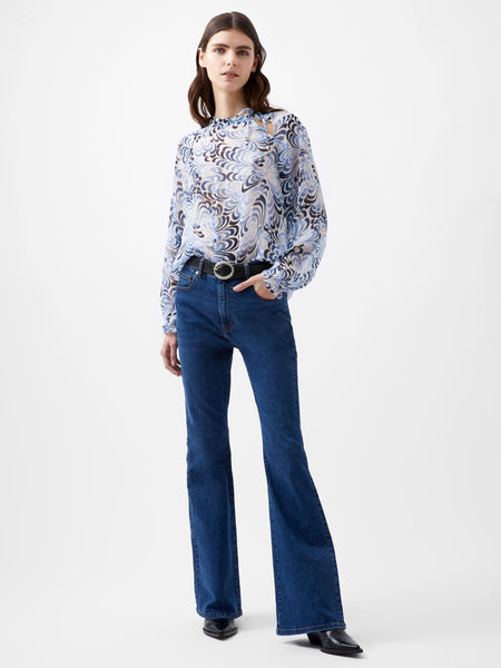 French Connection Diandra Hallie Crinkle Blouse in Blue