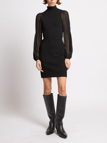 French Connection Kirsta Mix Long Sleeve Short Dress in Black