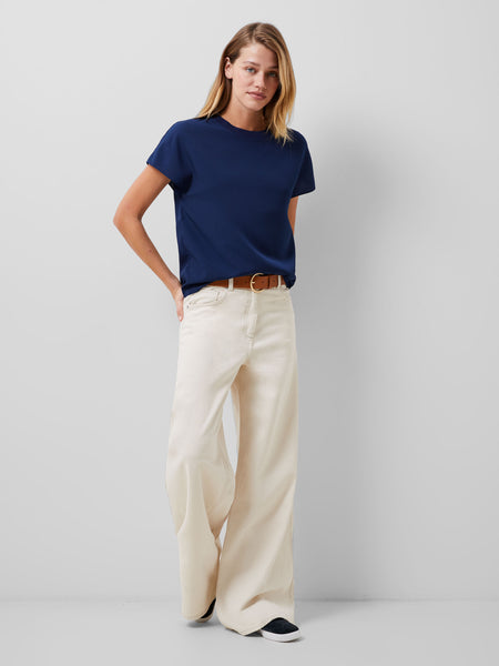 French Connection Crepe Light Crew Neck Top in Navy