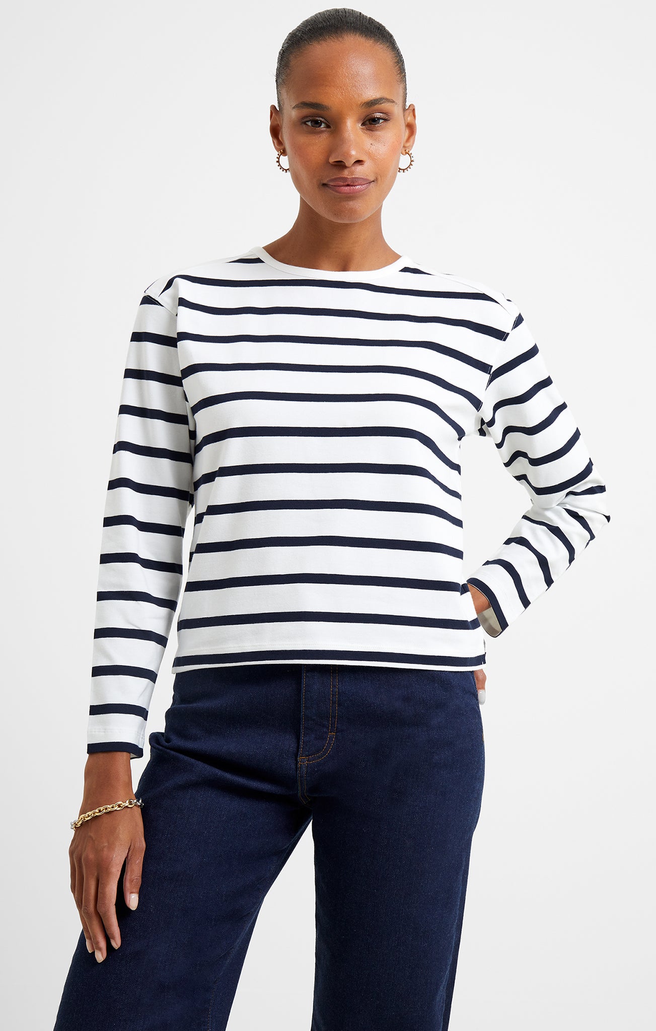 French Connection Rallie Stripe Slash Neck Top in White