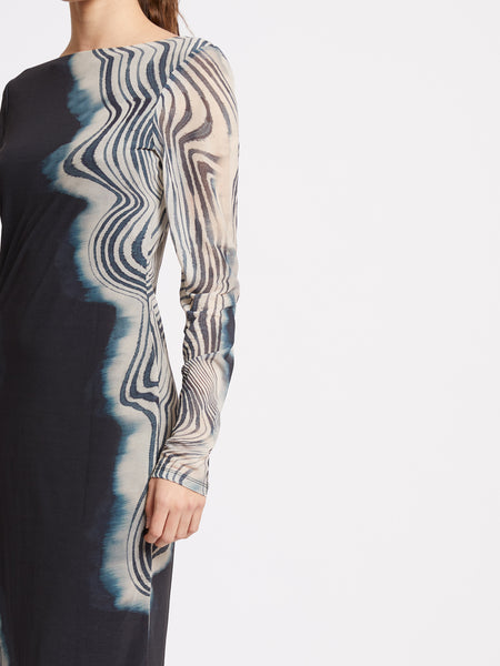 French Connection Celeste Shuri Mesh Midi Dress in Charcoal