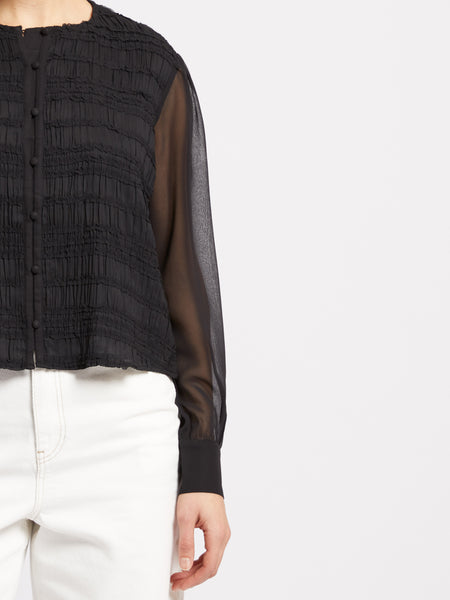 French Connection Canary Pleated Long Sleeve Shirt in Black