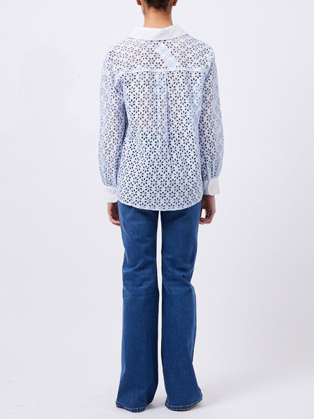 French Connection Galina Cotton Embroidered Shirt in Blue