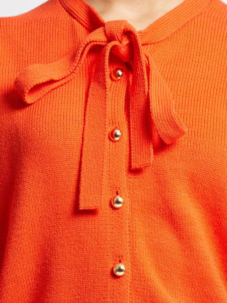 French Connection Valri Long Sleeve Tie Neck Cardigan in Orange