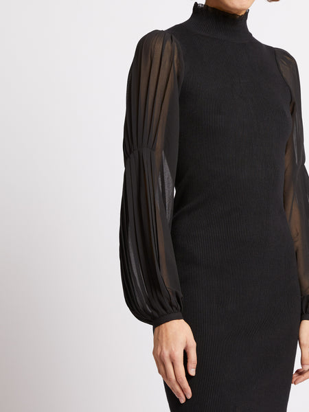 French Connection Kirsta Mix Long Sleeve Short Dress in Black