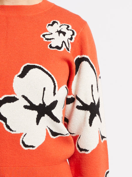 French Connection Floral Jacquard Jumper in Orange