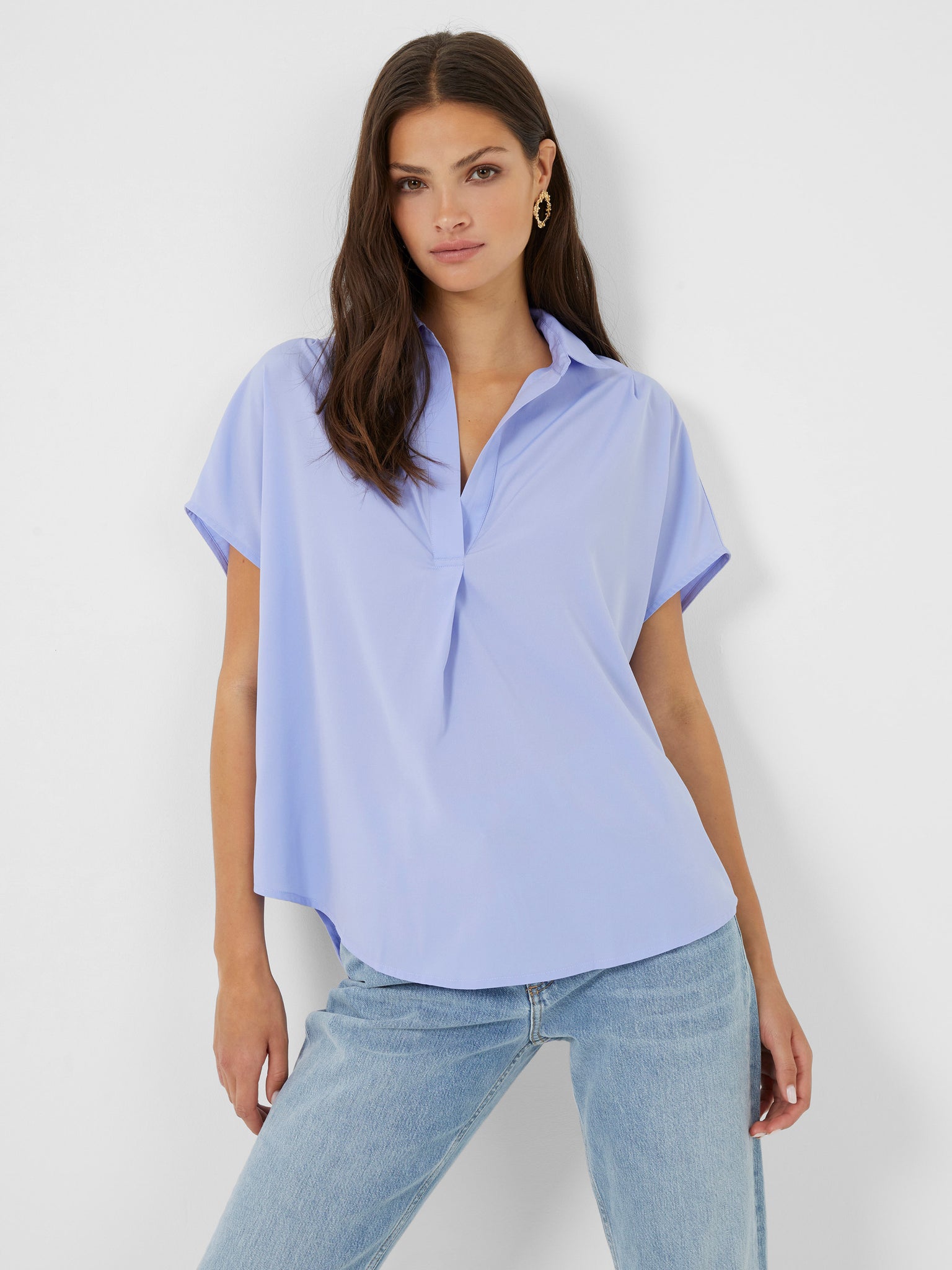 French Connection Crepe Light Recycled Popover Shirt in Blue