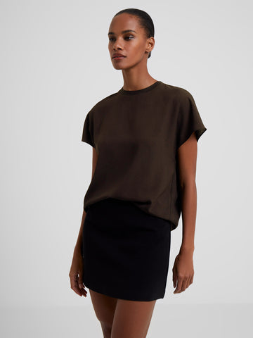 French Connection Crepe Light Crew Neck Top in Dark Brown