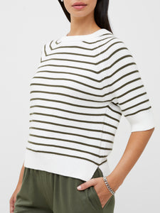 French Connection Lily Mozart Stripe Short Sleeve Jumper in Khaki