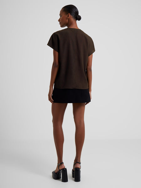 French Connection Crepe Light Crew Neck Top in Dark Brown