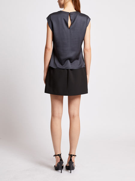 French Connection Sera Satin Sleeveless Blouse in Navy