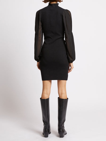 French Connection Kirsta Mix Long Sleeve Short Dress in Black