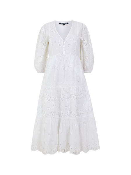 French Connection Broderie Anglaise Midi Dress in White