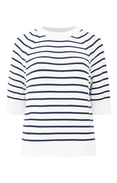 French Connection Lily Mozart Stripe Short Sleeve Jumper in Navy