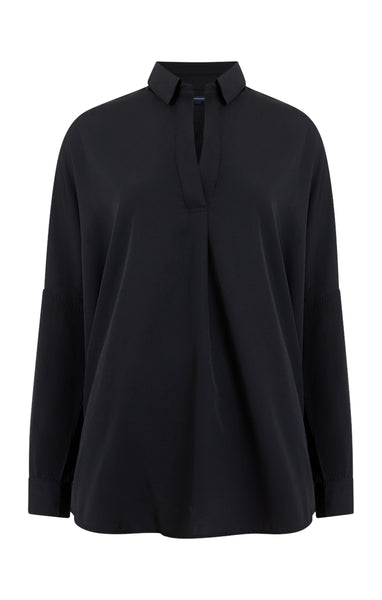 French Connection Rhodes Recycled Crepe Popover Shirt in Black