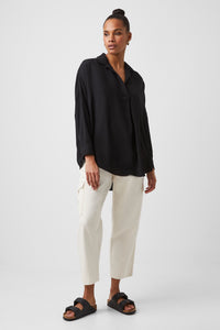 French Connection Rhodes Recycled Crepe Popover Shirt in Black