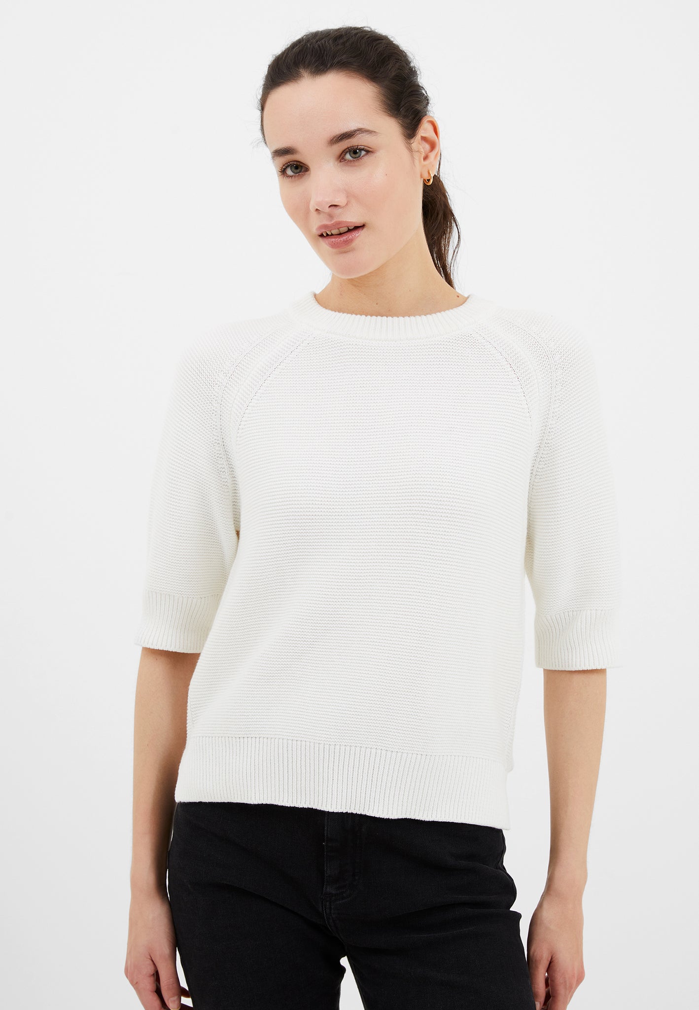 French Connection Lily Mozart Short Sleeve Jumper in White