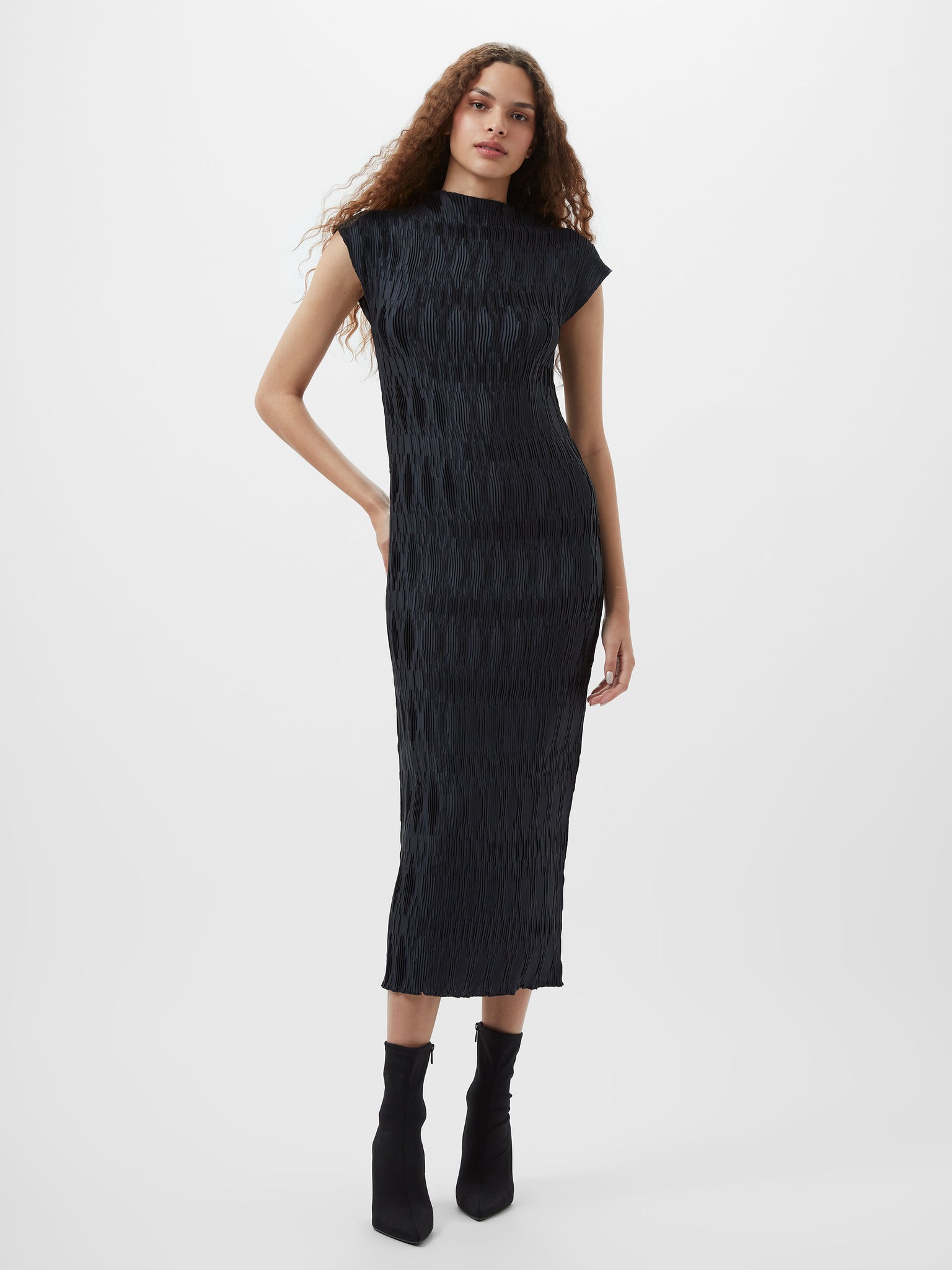 French Connection Moira Pleated Dress in Navy