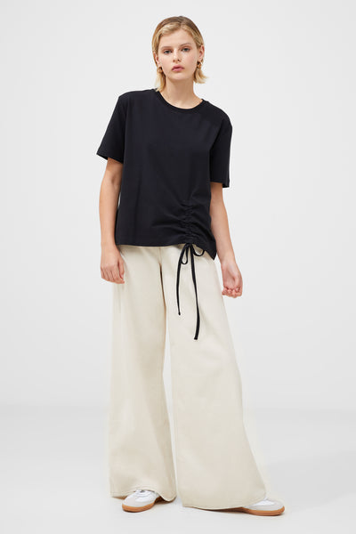 French Connection Rallie Cotton Ruched T-Shirt in Black
