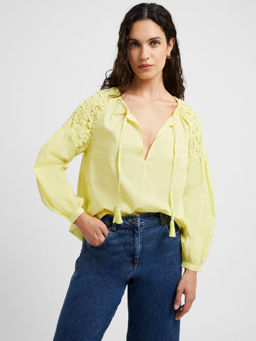 Great Plains Pintuck Cotton Blouse in Yellow