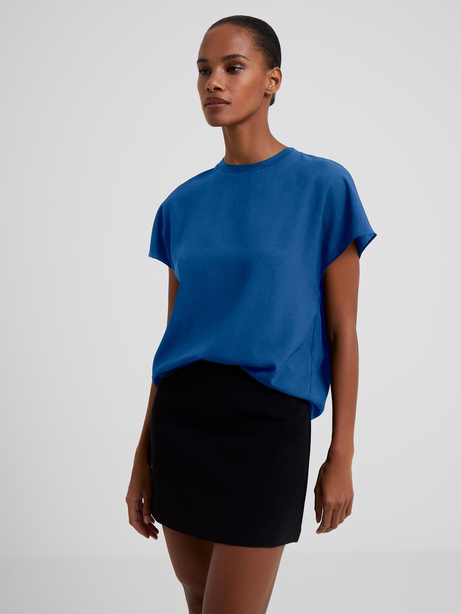 French Connection Crepe Light Crew Neck Top in Blue