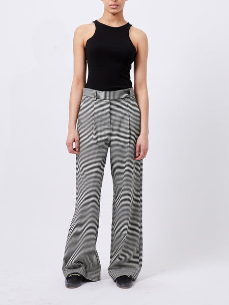 French Connection Holden Houndstooth Wide Leg Trousers in Black