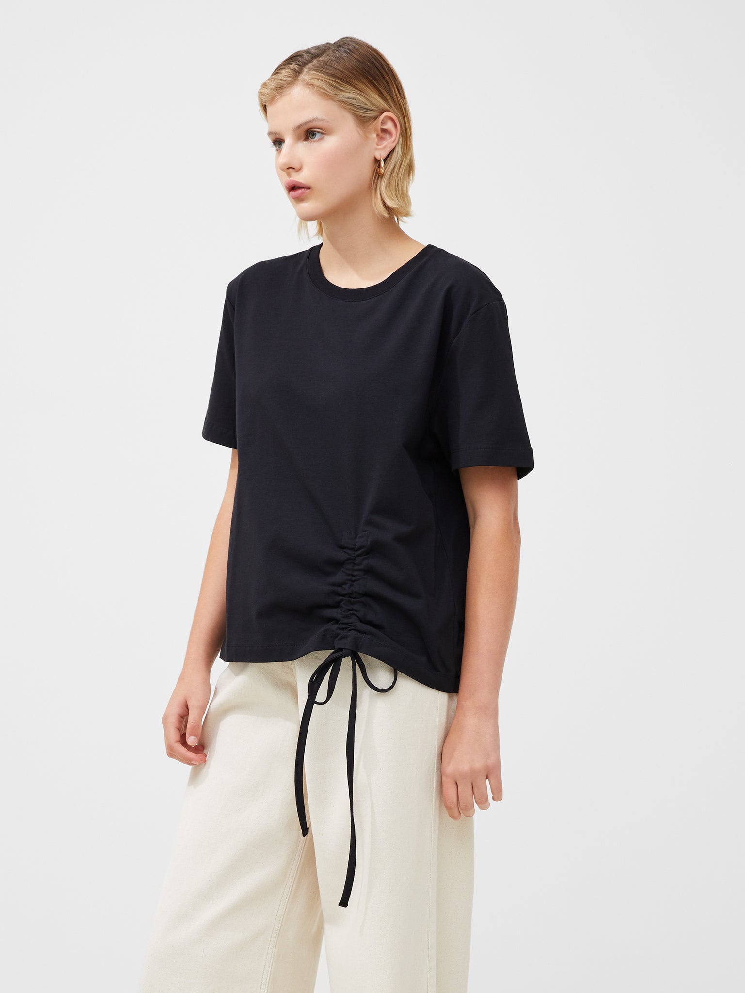 French Connection Rallie Cotton Rouched T-Shirt in Black