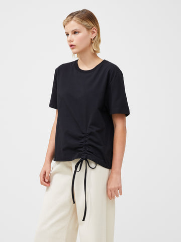 French Connection Rallie Cotton Ruched T-Shirt in Black
