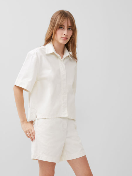 French Connection Finley Denim Short Sleeve Shirt in White