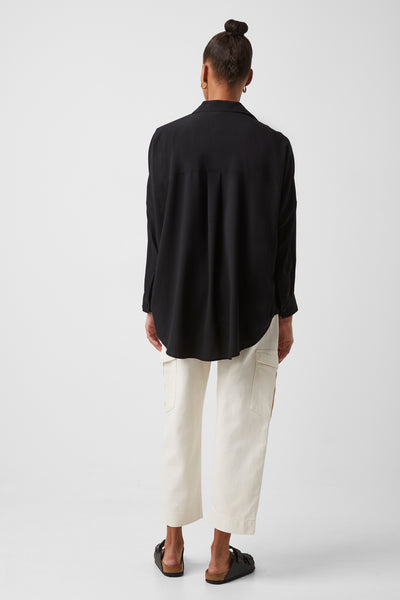 French Connection Rhodes Recycled Crepe Popover Shirt in Black