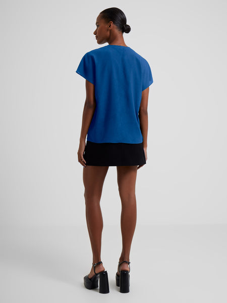 French Connection Crepe Light Crew Neck Top in Blue