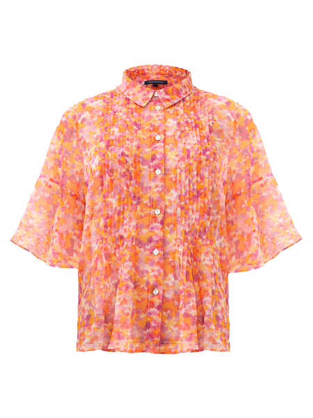 French Connection Cass Eco Hallie Crinkle Pintuck Shirt in Orange
