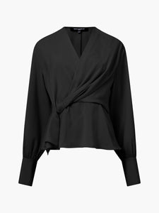 French Connection Laurel Crepe Peplum Top in Black
